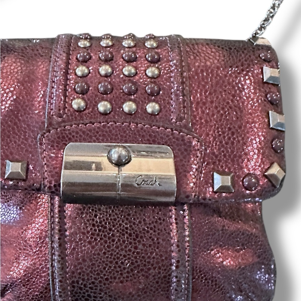 Coach Kristin Studded Convertible Crossbody MINI Bag Metallic Purple Boysenberry - Picture 7 of 12